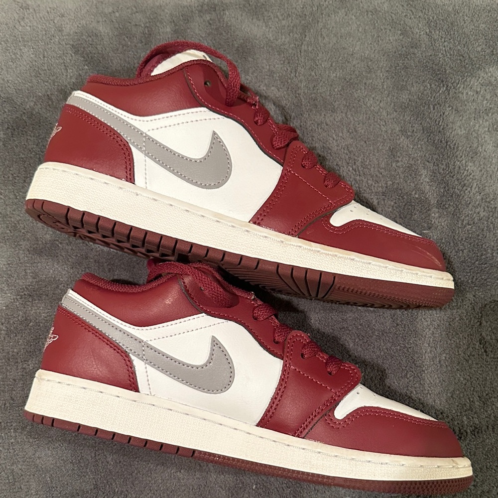 Nike Air Jordan 1 Low Youth Burgundy, Grey and White sneakers